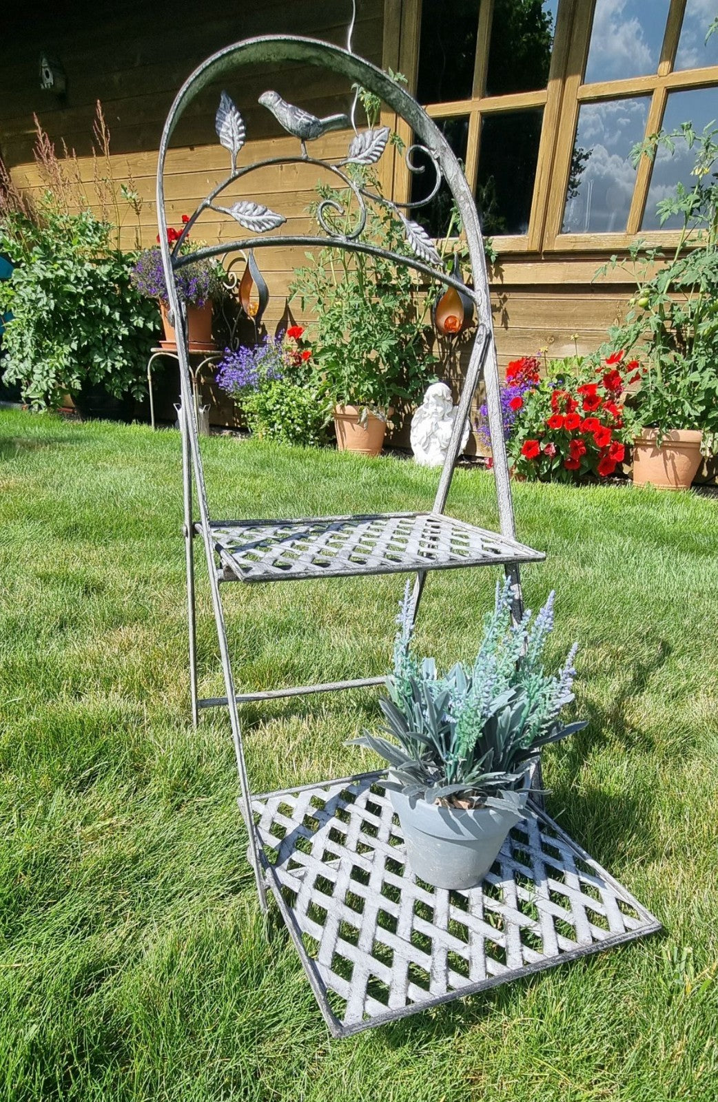 BLUMENTREPPE Gartentisch Blumenständer antikgrau BEISTELLTISCH  Metall 70cm Neu