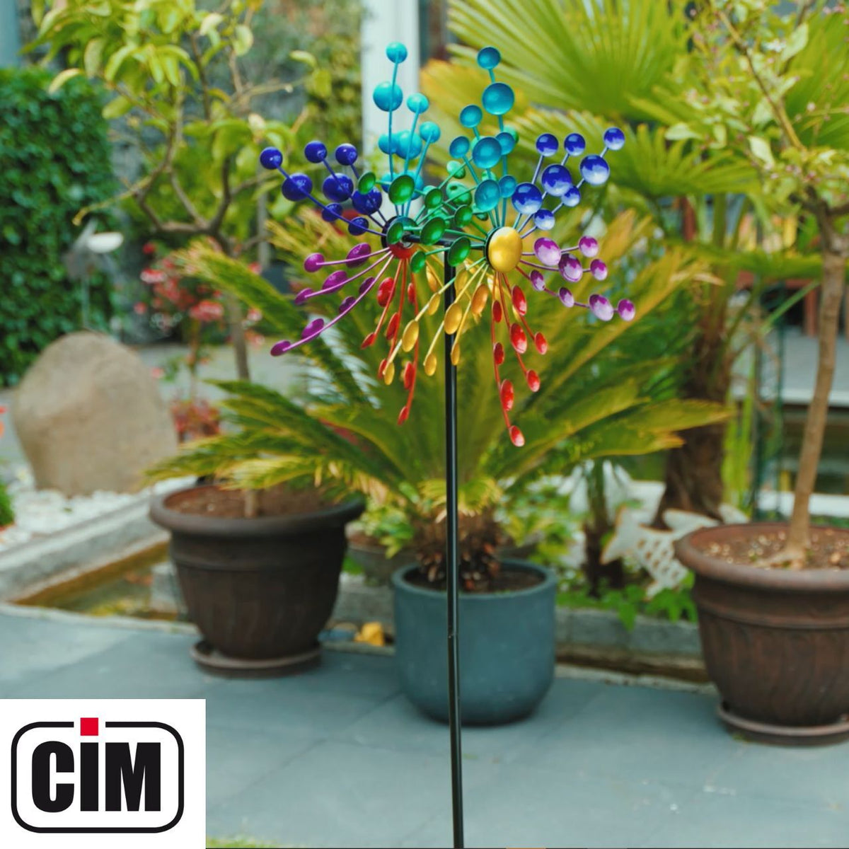 CIM Doppelwindrad Windräder Windspiel Garten Metall bunt Gartenstecker Design