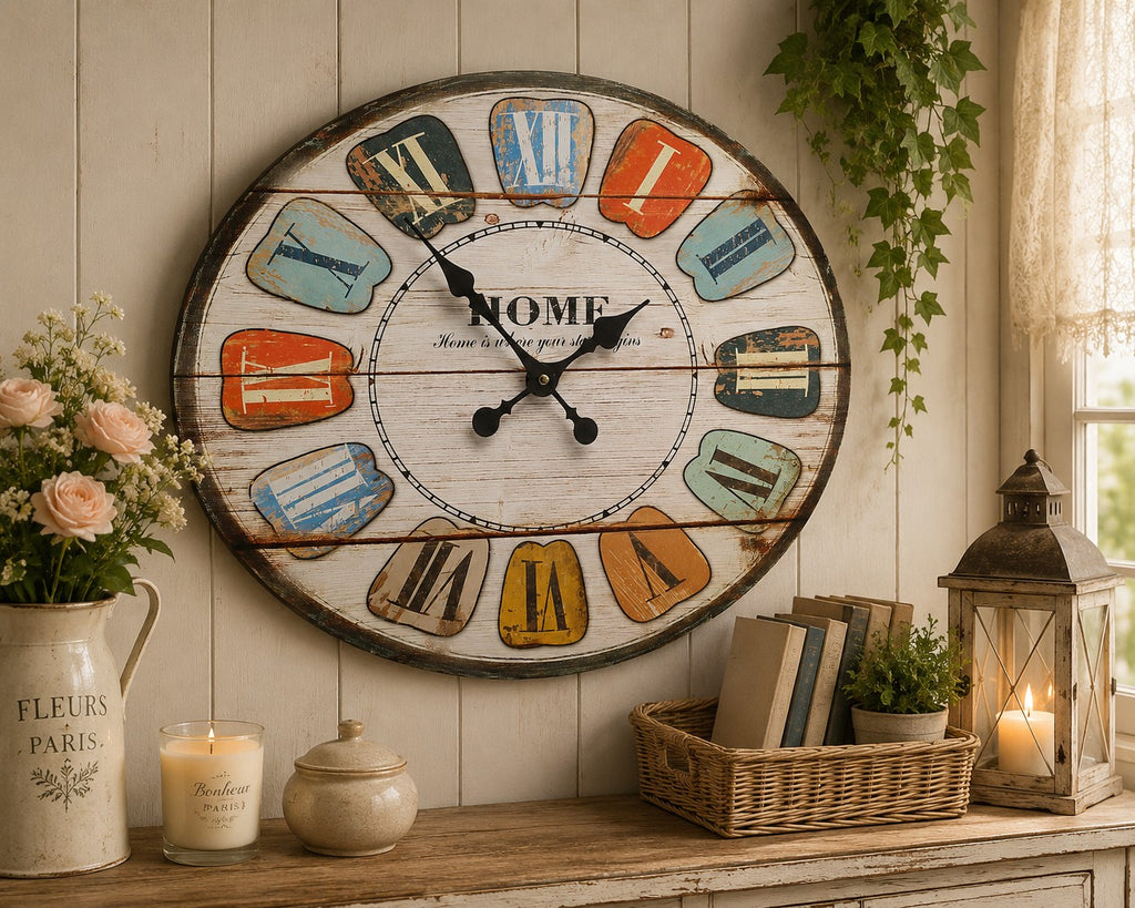 ⏰Wanduhr groß FABER 48cm breit MDF oval Küchenuhr Landhaus