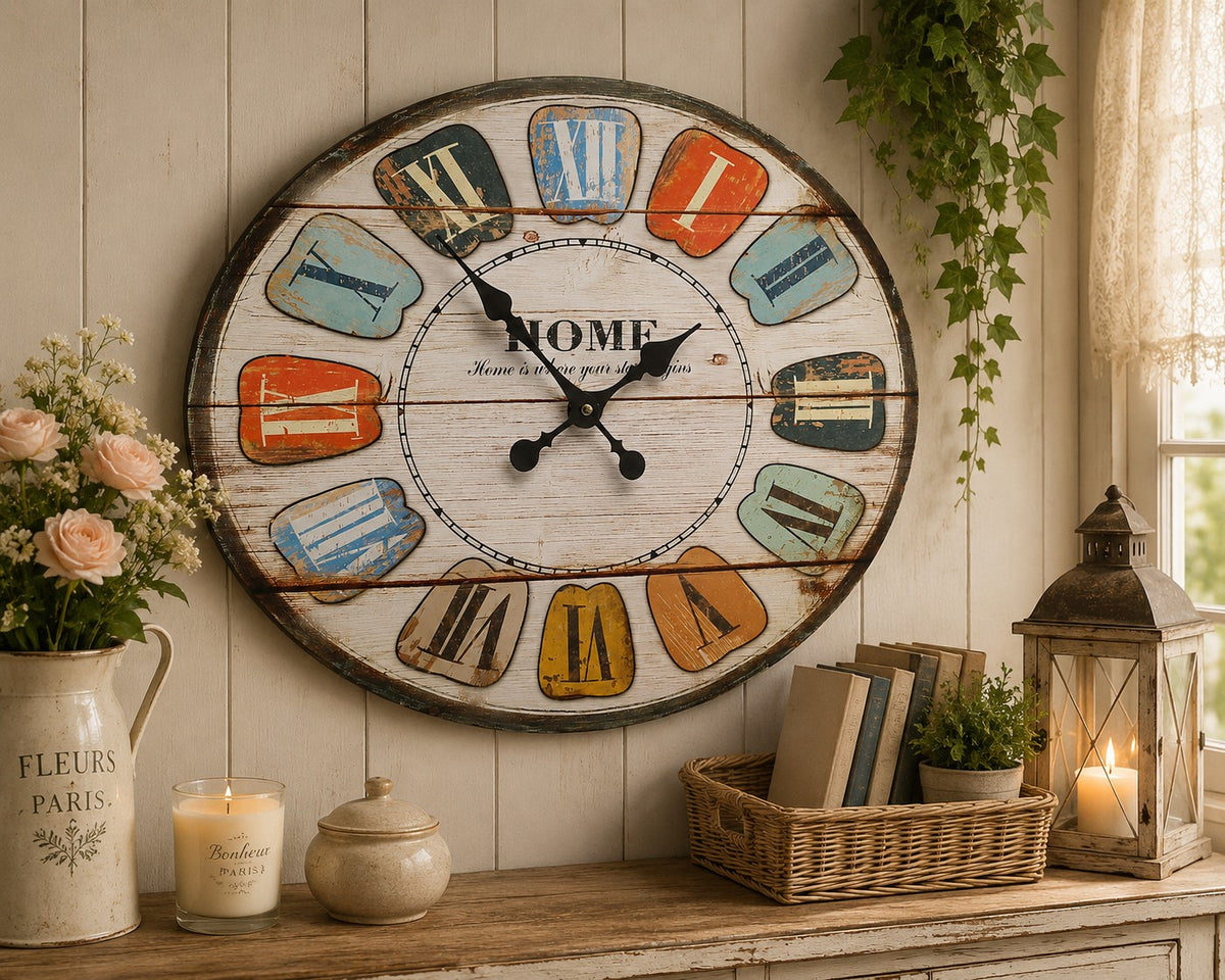 ⏰Wanduhr groß FABER 48cm breit MDF oval Küchenuhr Landhaus