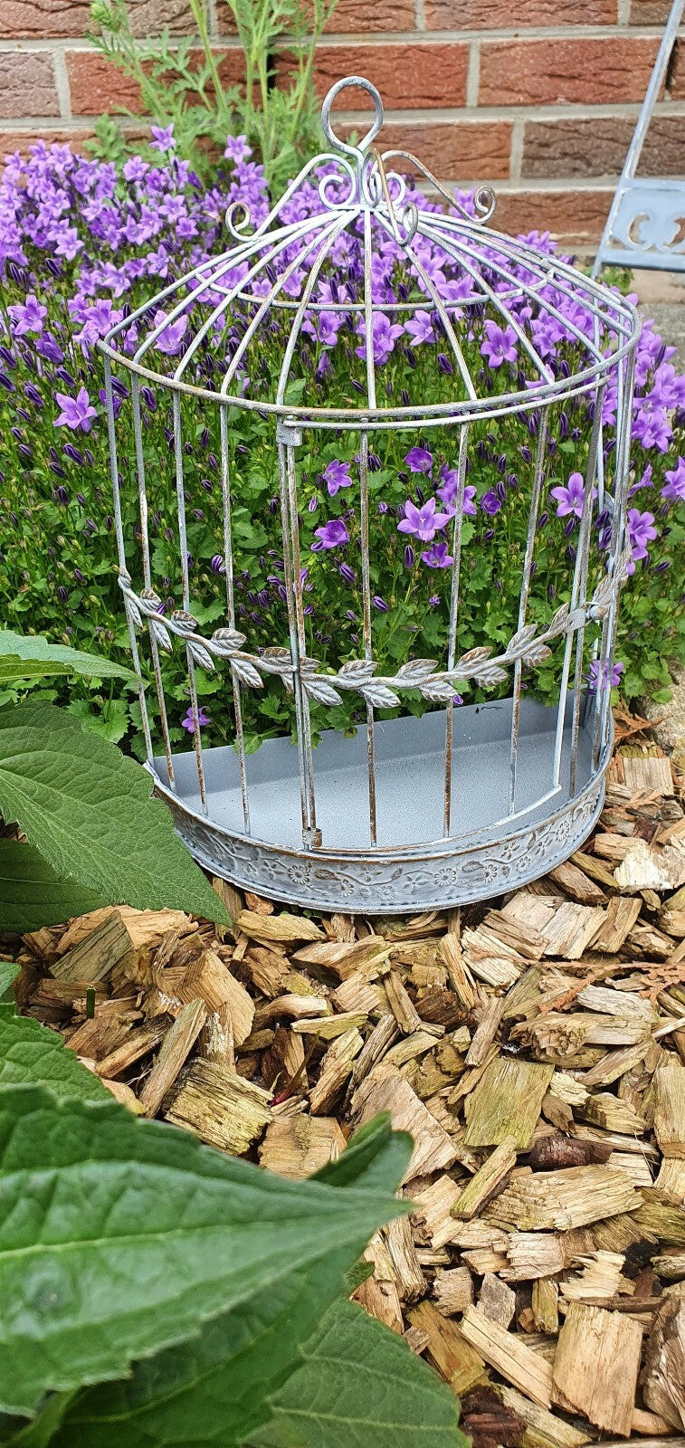 Deko VOGELKÄFIG zum Aufhängen Metall Pflanzendeko Blumen- /Pflanzkäfig antikgrau