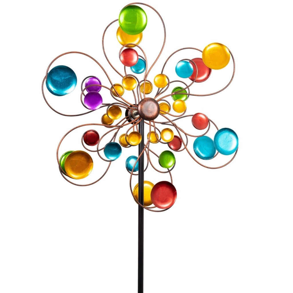 CIM Doppelwindrad Fantasy Gartendeko Ø48cm x 175cm wetterfest Metall Rainbow