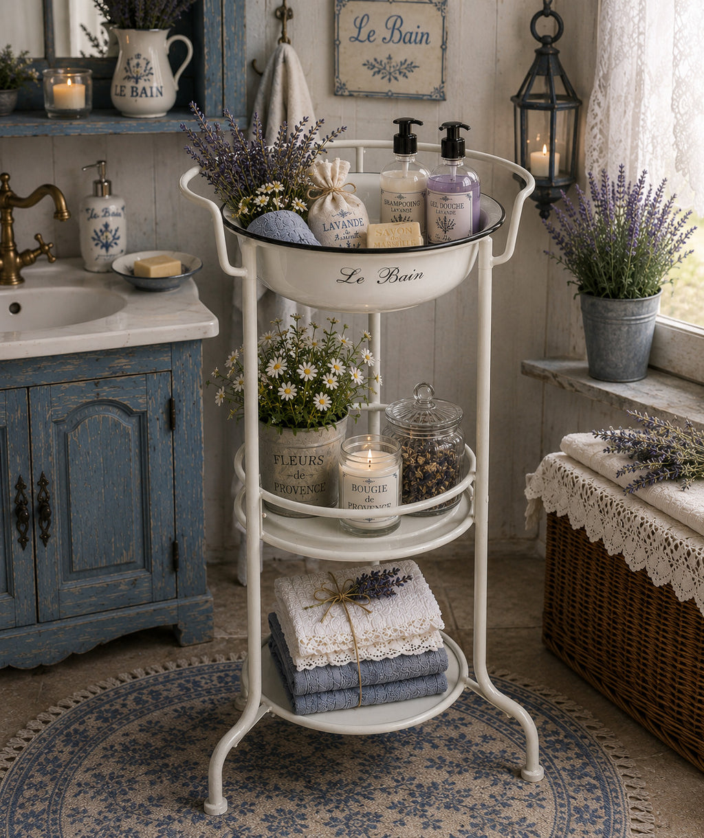Waschtisch Waschschüssel mit Stand, Emailleschüssel Pflanzständer Shabby Vintage