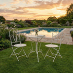 3tlg Tisch & 2 Stühle, Bistro Set Sitzgruppe Metall Landhausstil Garten Balkon