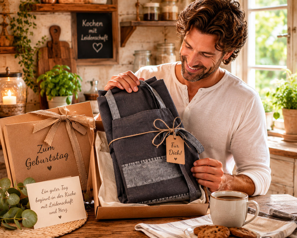 Ambiente Haus Schürze 100% Baumwolle Landhaus Küchenschürze Geschenk 4 Farben
