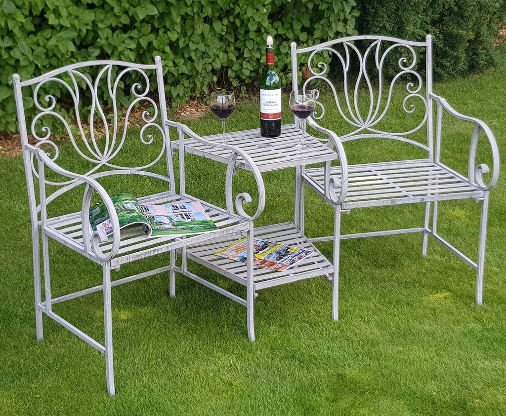 3tlg Tisch & 2 Stühle, Set Sitzgruppe Metall Landhausstil Garten Balkon
