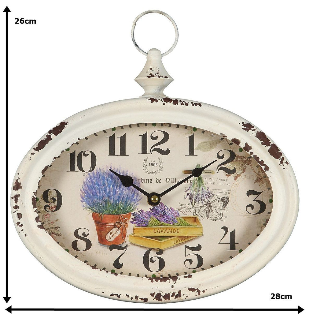 romantische Wanduhr Lavendel oval Nostalgisch Deko shabby chic Geschenkidee