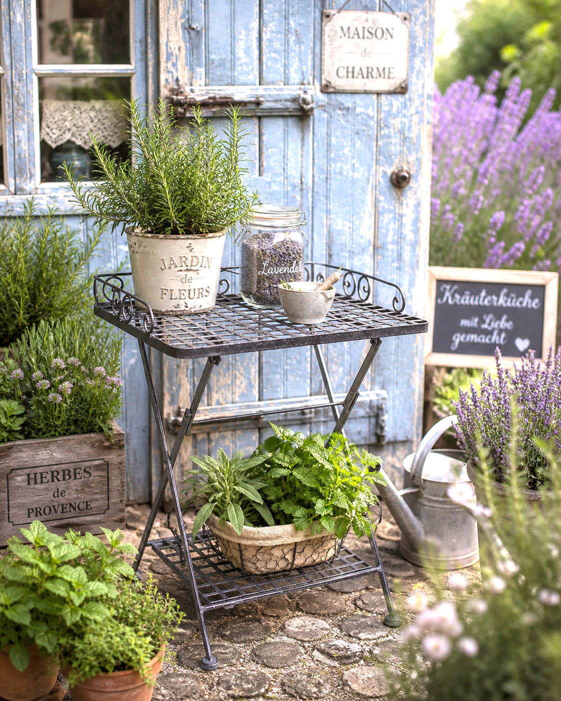 Gartentisch Blumenständer antikbraun Blumentisch BEISTELLTISCH klappbar Metall