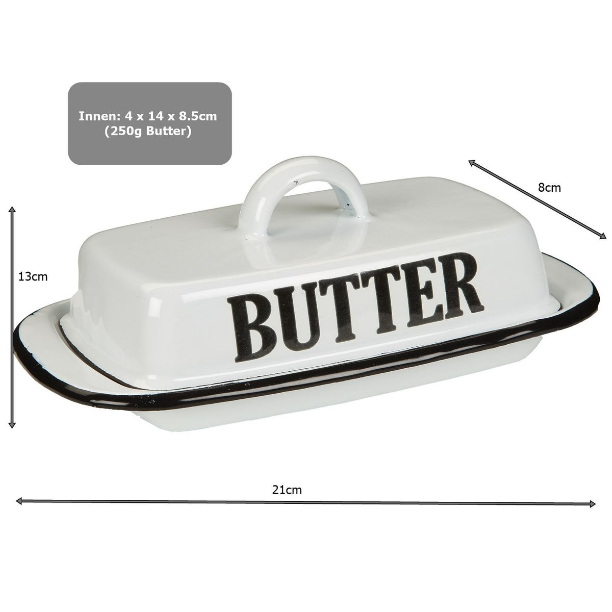 Butterdose Emaille antikweiß Landhausstil Vintage Shabby Chic für 250g Butter A