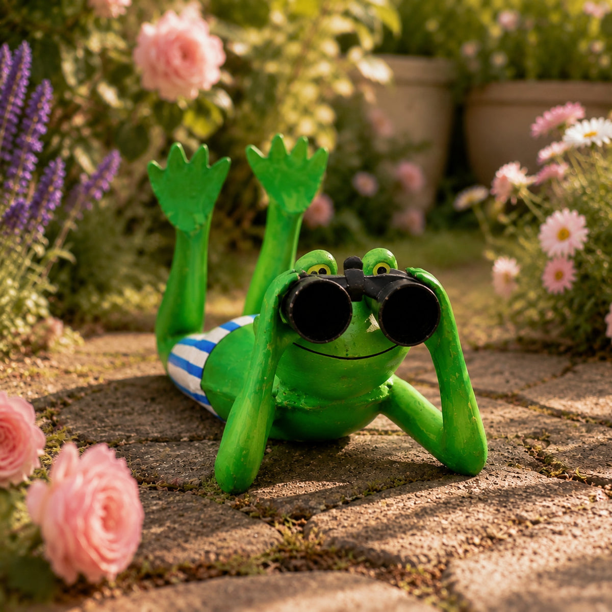 🪴 Metall Frosch mit Fernglas 🐸 Gartenfigur Deko Garten Terrasse Balkon Figur