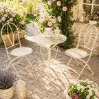3tlg Tisch & 2 Stühle, Bistro Set Sitzgruppe Metall Landhausstil Garten Balkon