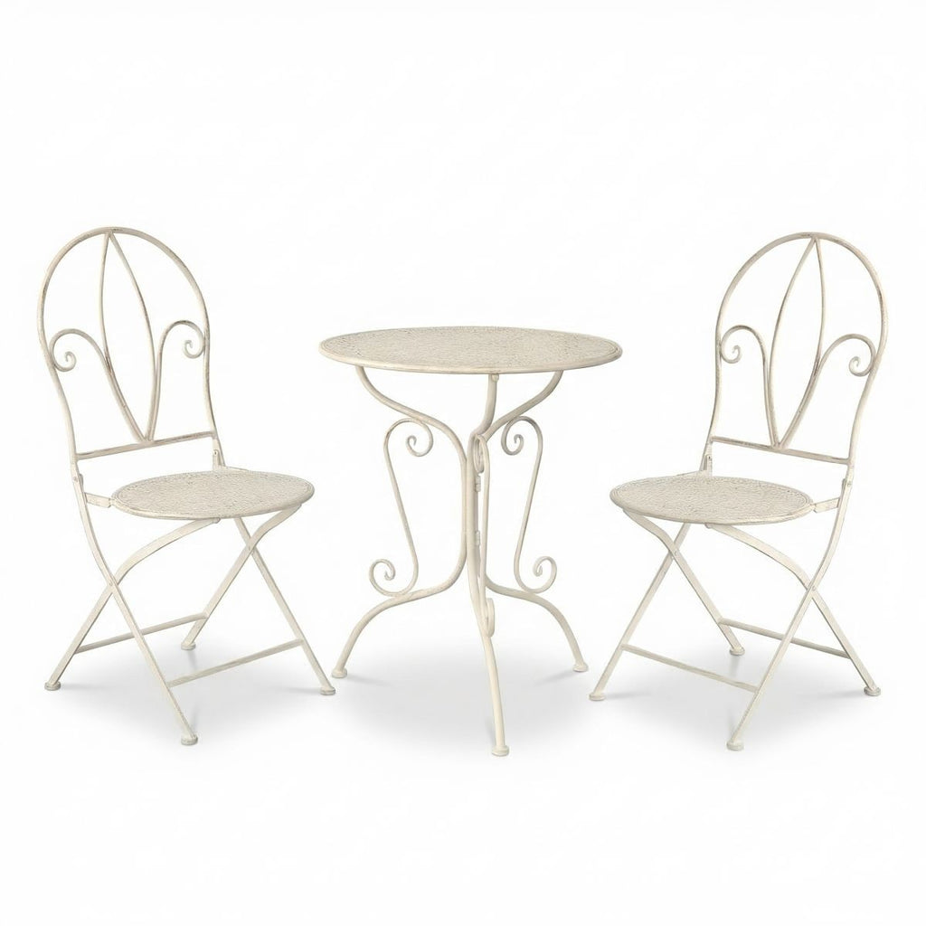 3tlg Tisch & 2 Stühle, Bistro Set Sitzgruppe Metall Landhausstil Garten Balkon