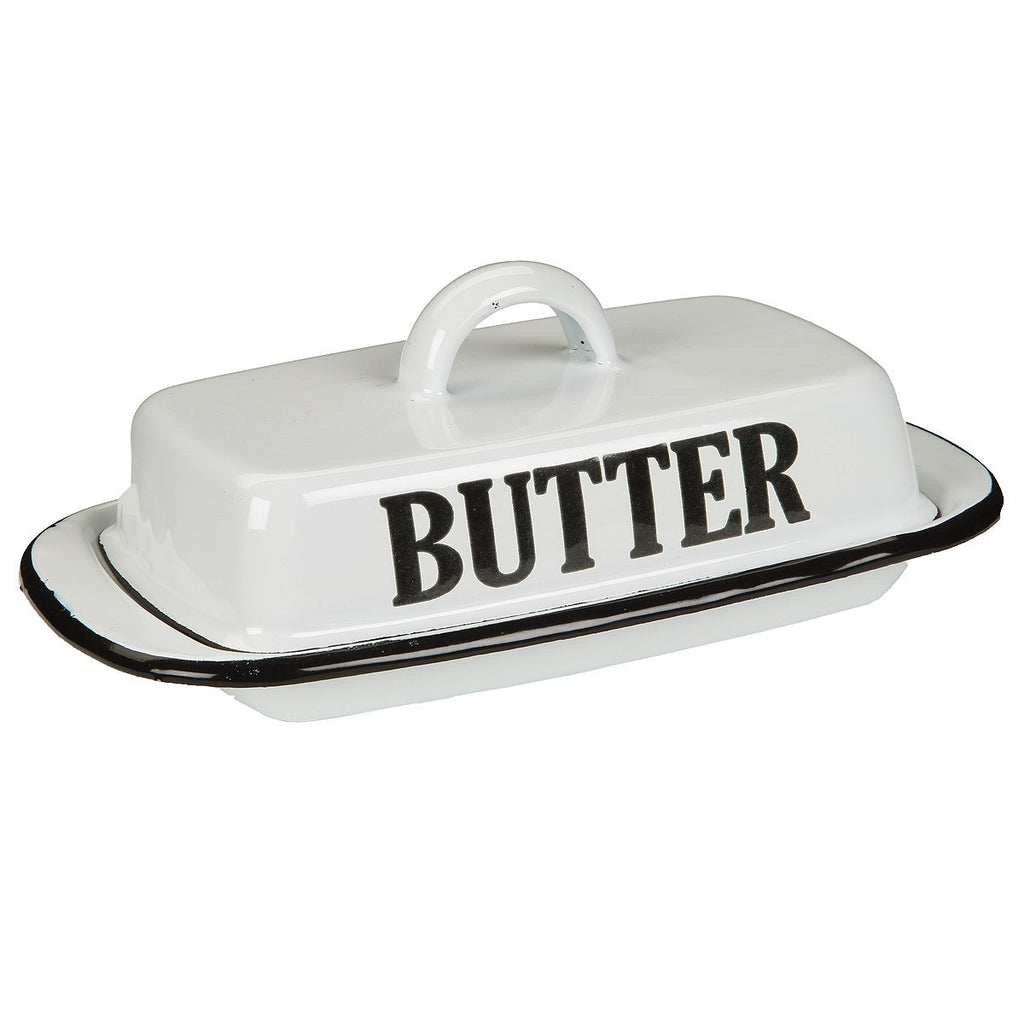 Butterdose Emaille antikweiß Landhausstil Vintage Shabby Chic für 250g Butter