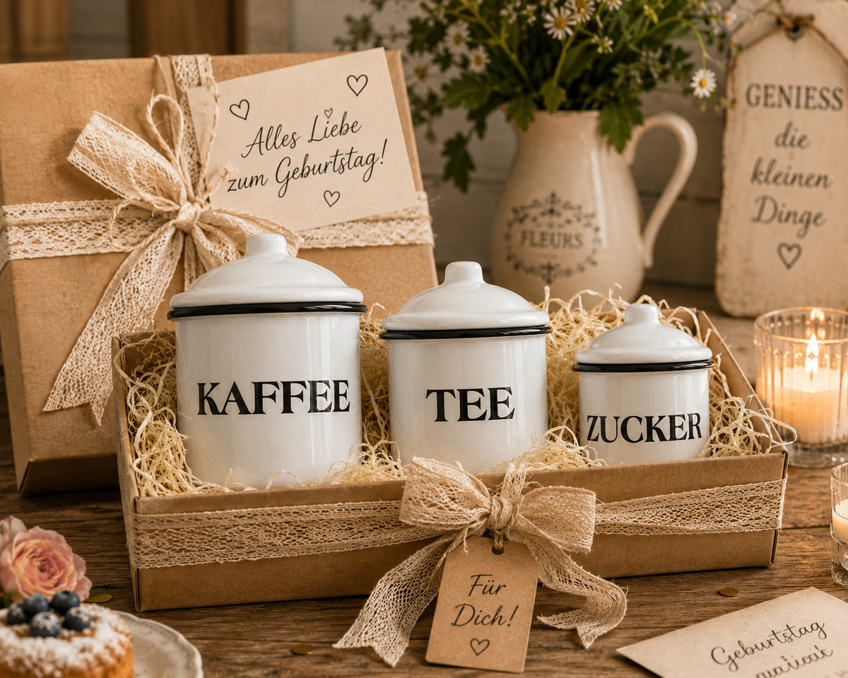 Emaille Vorratsdosen 16cm  emailliert Deko Behälter für Tee Kaffee Zucker rustik