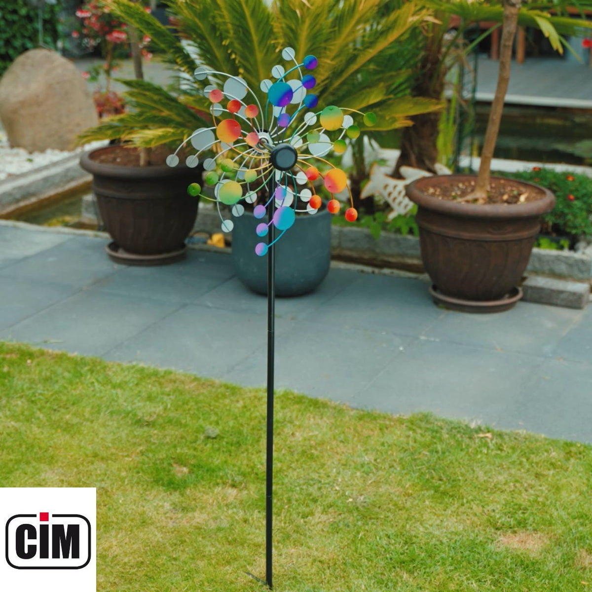 CIM Doppelwindrad Windräder Windspiel Garten Metall bunt Gartenstecker Design