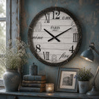 Wanduhr xxl  PARIS Holz Vintage Shabby Nostalgisch Wohnzimmeruhr Loft ø 60cm