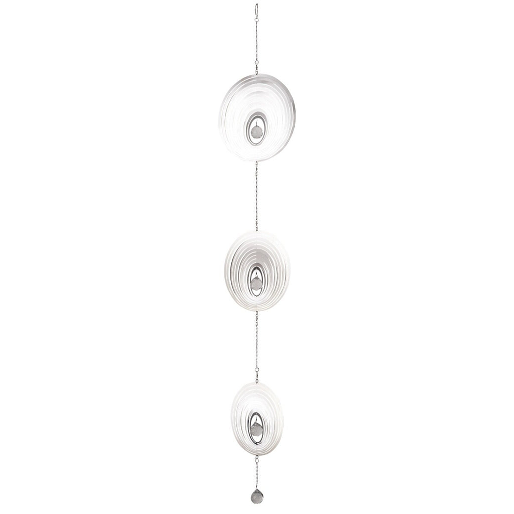 CIM Edelstahl Deko Windspiel Mirror Crystal Triple Oval Metall Balkon Garten