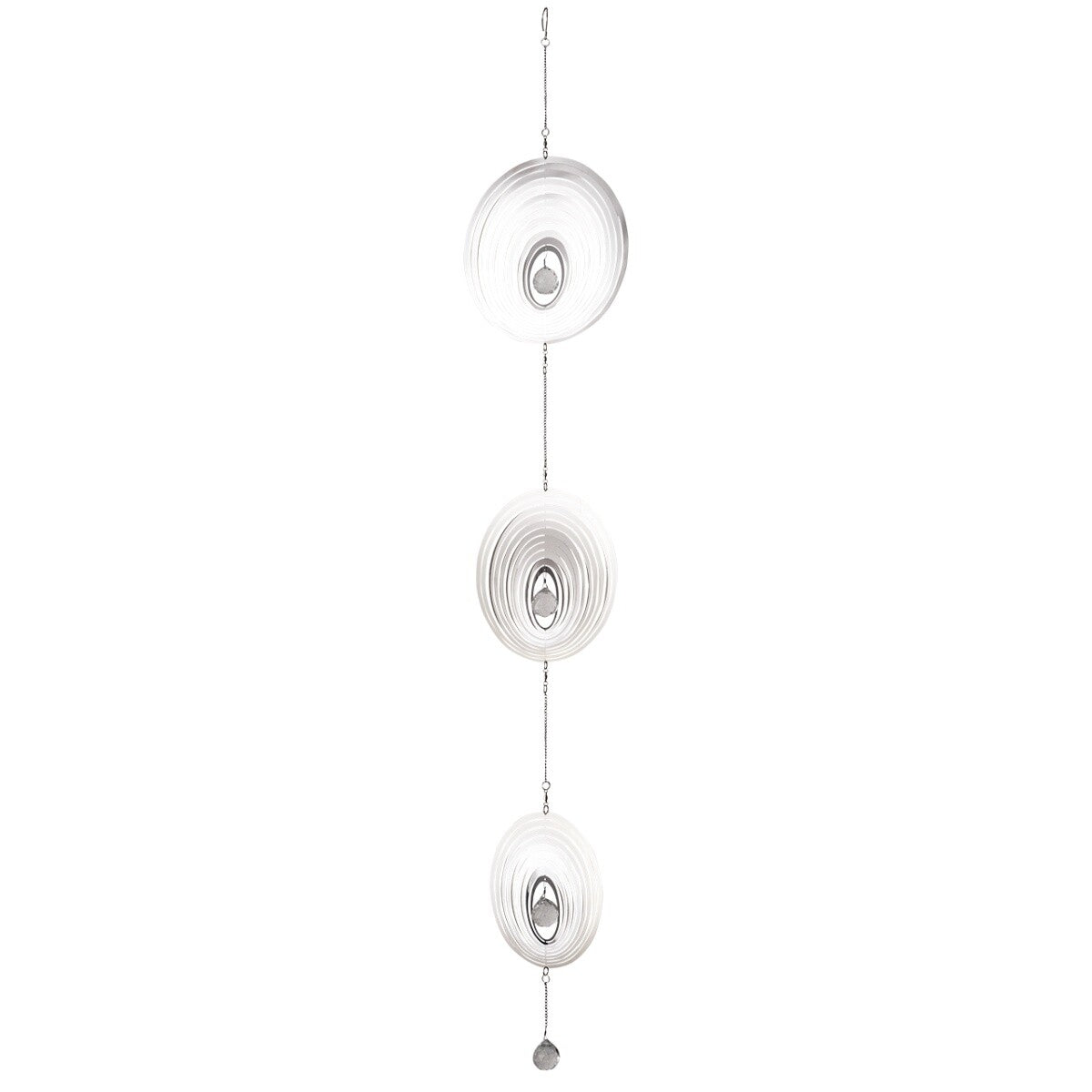 CIM Edelstahl Deko Windspiel Mirror Crystal Triple Oval Metall Balkon Garten