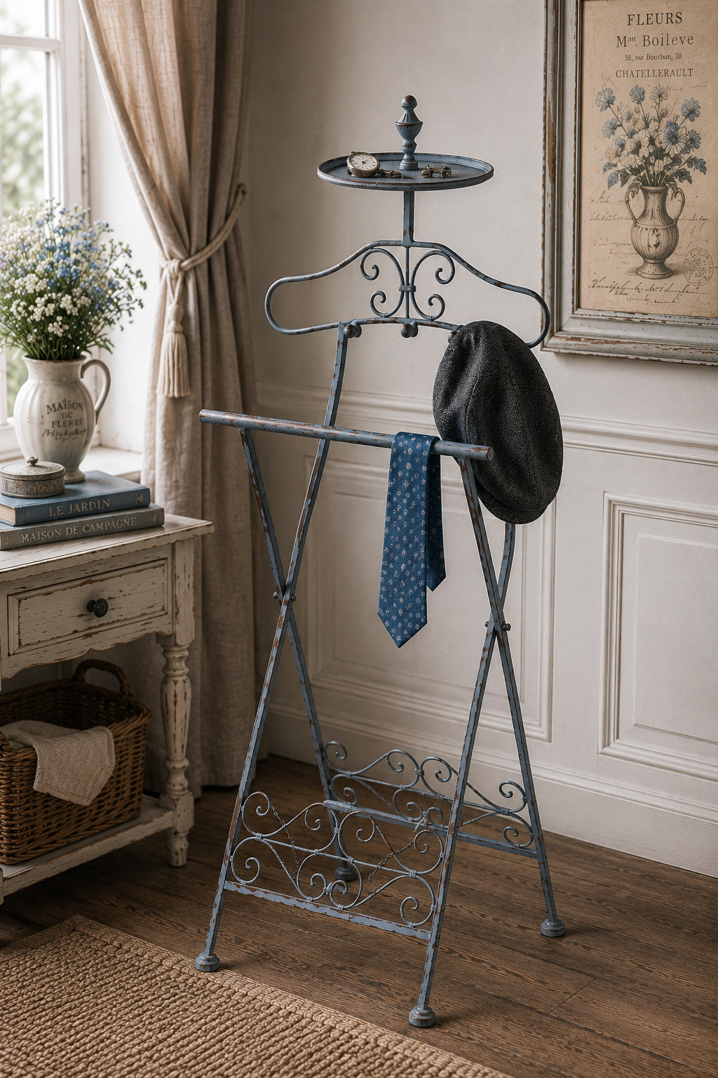 Herrendiener Antikgrau im Landhausstil Metall Kleiderständer Vintage Shabby Chic
