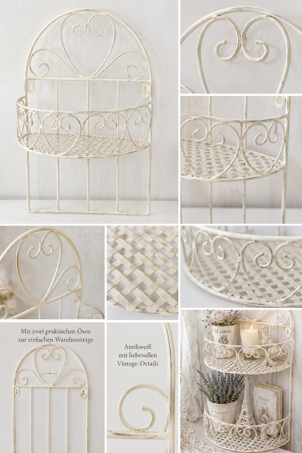 Wandregal Metall antikfarbe Vintage Landhausstil Shabby Chic NEU Regal Küche Bad