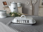 Butterdose Emaille antikweiß Landhausstil Vintage Shabby Chic für 250g Butter