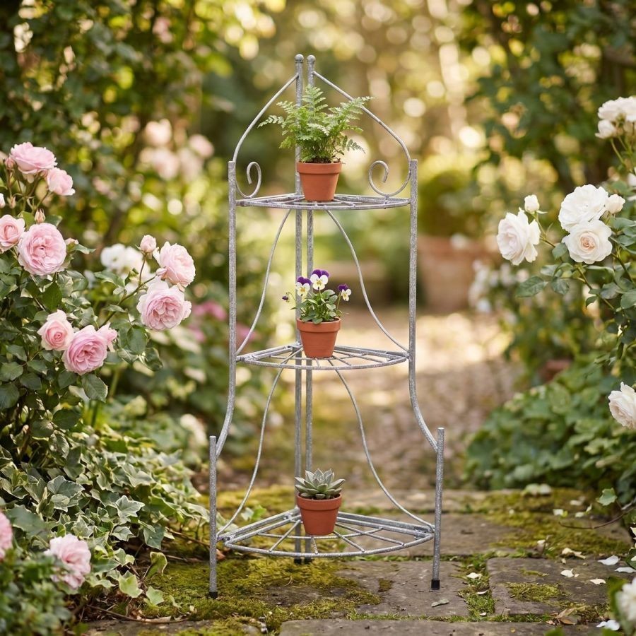 Nostalgisches Eckregal Metall 65cm Landhaus Regal f.Küche,Bad,Flur Blumenständer