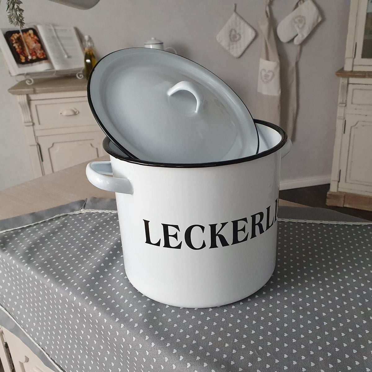 Hund Katze Leckerli Behälter Vorratsdose Futterbehälter Emaille  mit Deckel