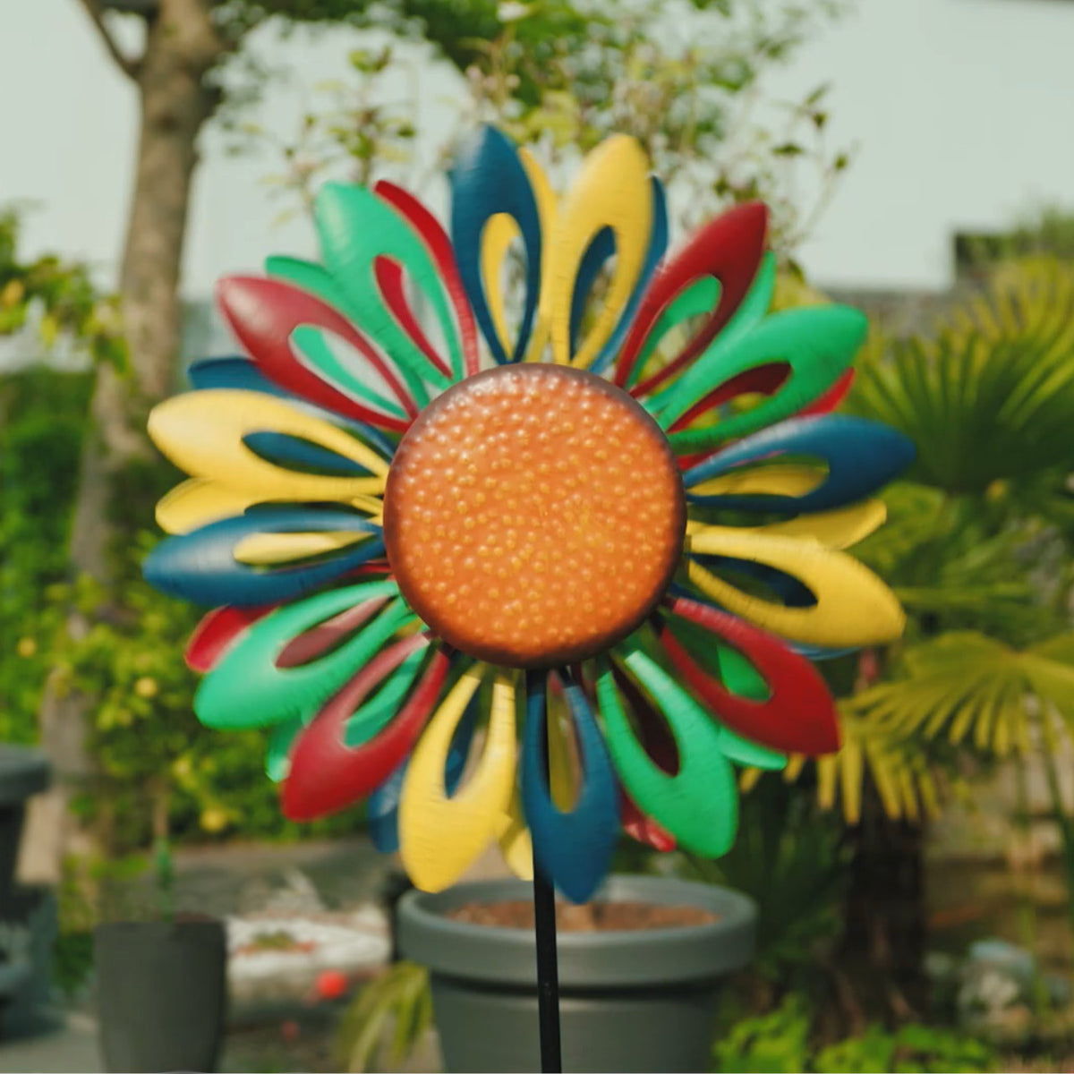 CIM Doppelwindrad Grand Rainbow Flower Ø60cm x 183cm Gartendeko Blume Metall