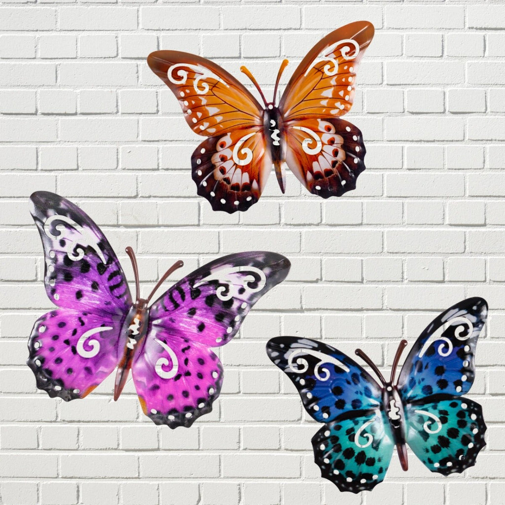 CIM Metall Wanddeko Schmetterling 3er-Set Speckled Wandbild Geschenk Deko
