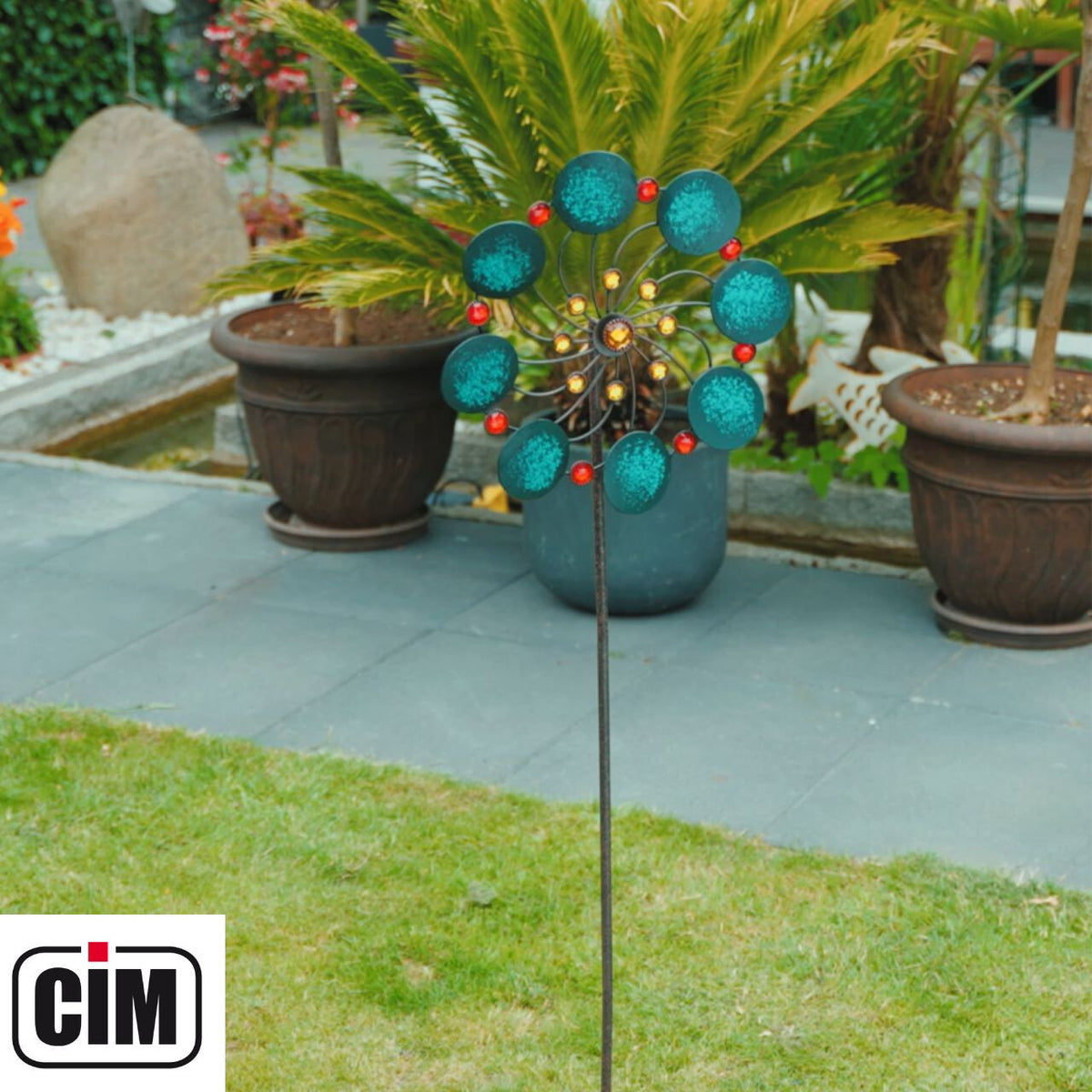 CIM Metall Windrad Exotic Flower Jade Ø34cm Höhe 122cm Windspiel Deko Garten