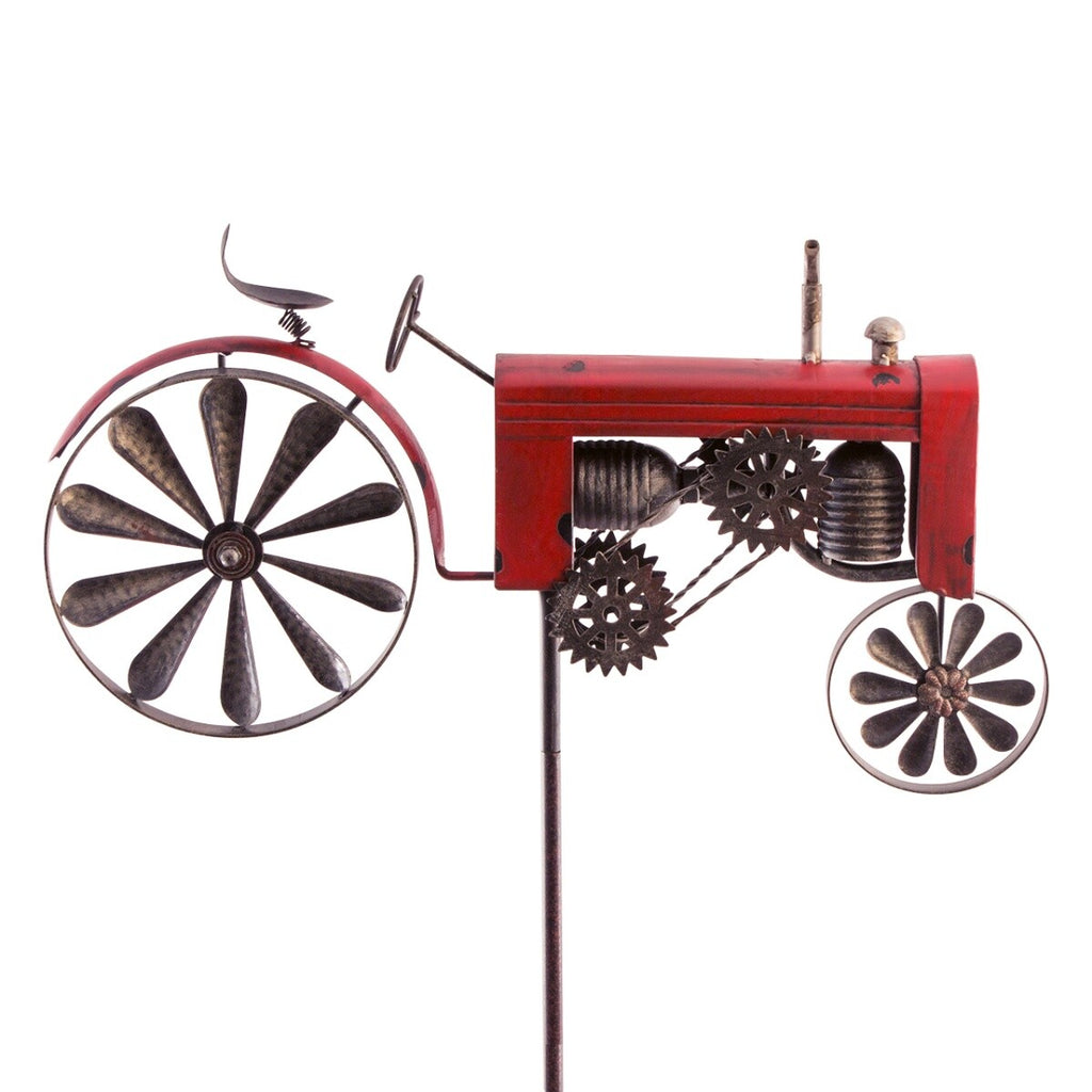 CIM Metall Windrad Traktor Rot Antik-Effekt Gartenstecker Dekoration Vintage