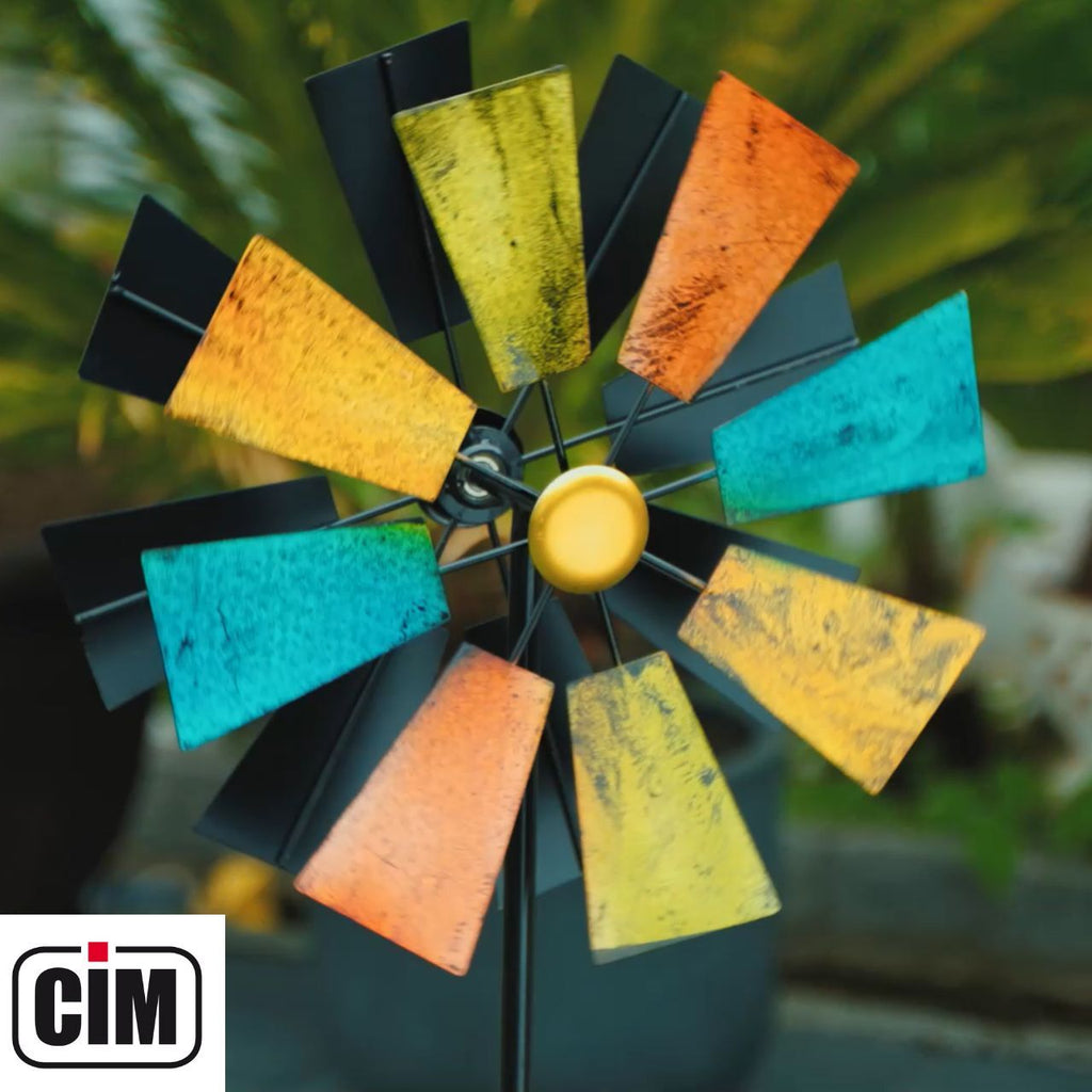 CIM Doppelwindrad Windräder Windspiel Garten Metall bunt Gartenstecker Design