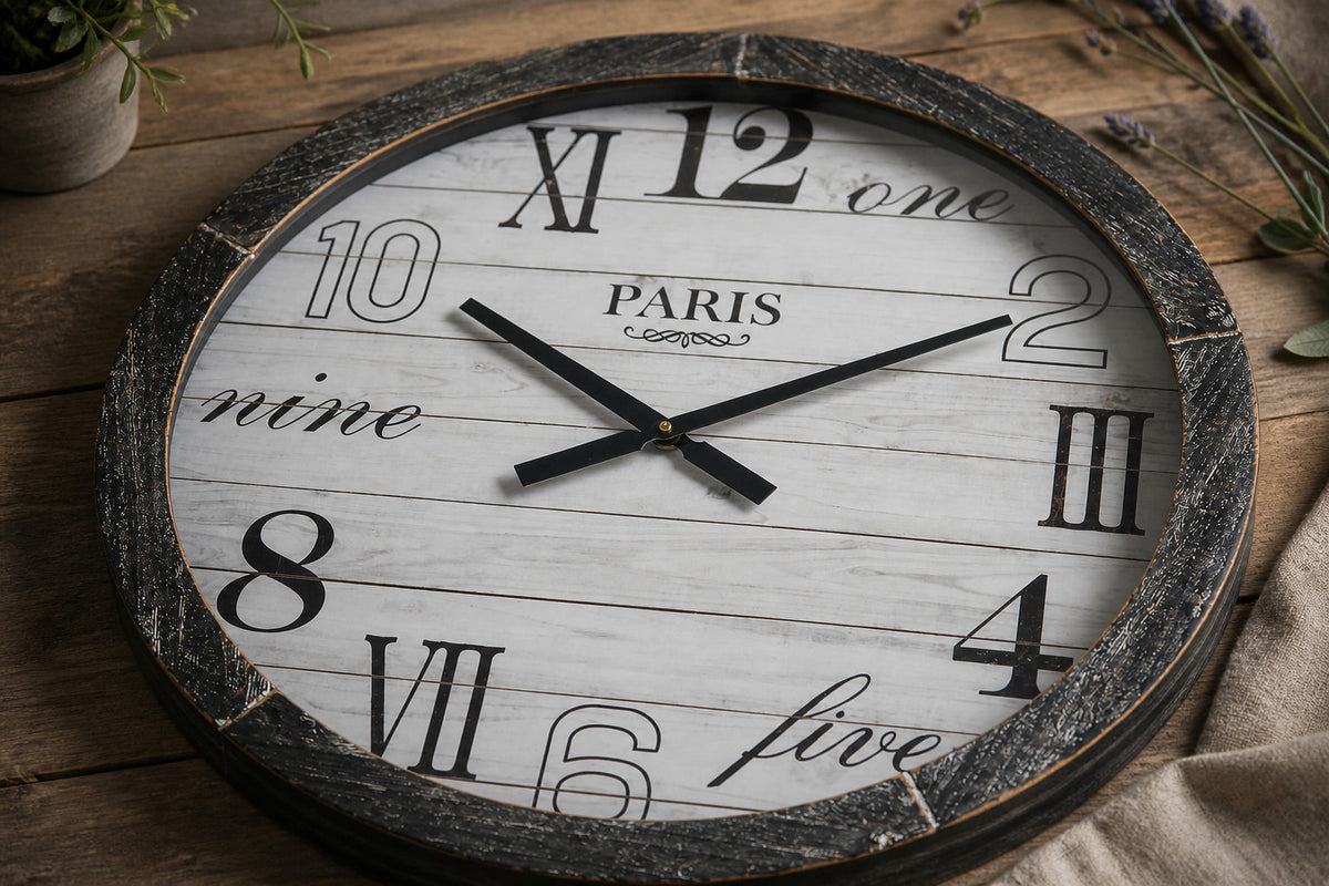 Wanduhr xxl  PARIS Holz Vintage Shabby Nostalgisch Wohnzimmeruhr Loft ø 60cm