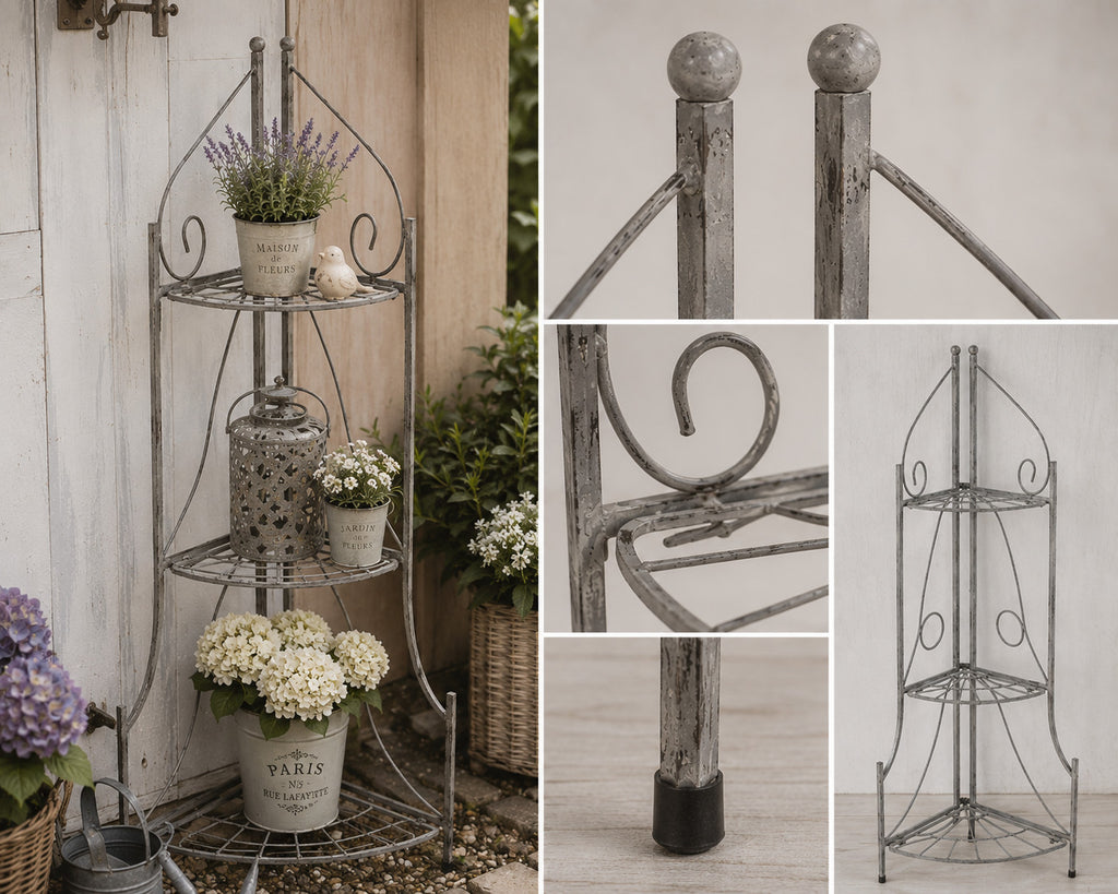 Nostalgisches Eckregal Metall 65cm Landhaus Regal f.Küche,Bad,Flur Blumenständer