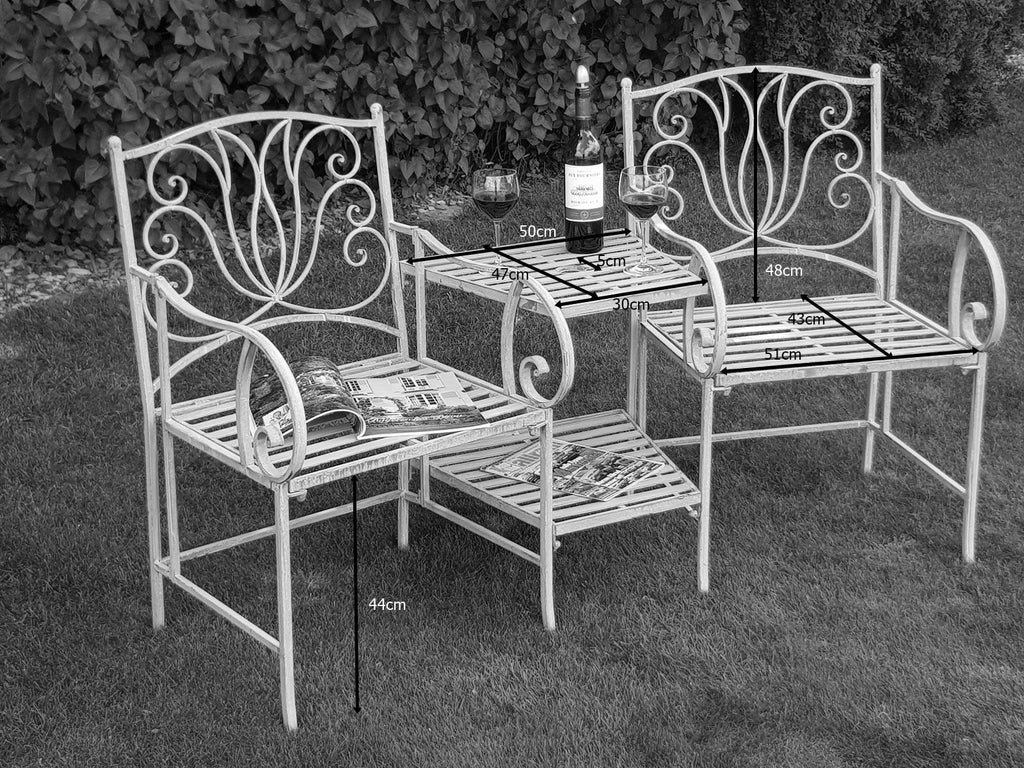 3tlg Tisch & 2 Stühle, Set Sitzgruppe Metall Landhausstil Garten Balkon