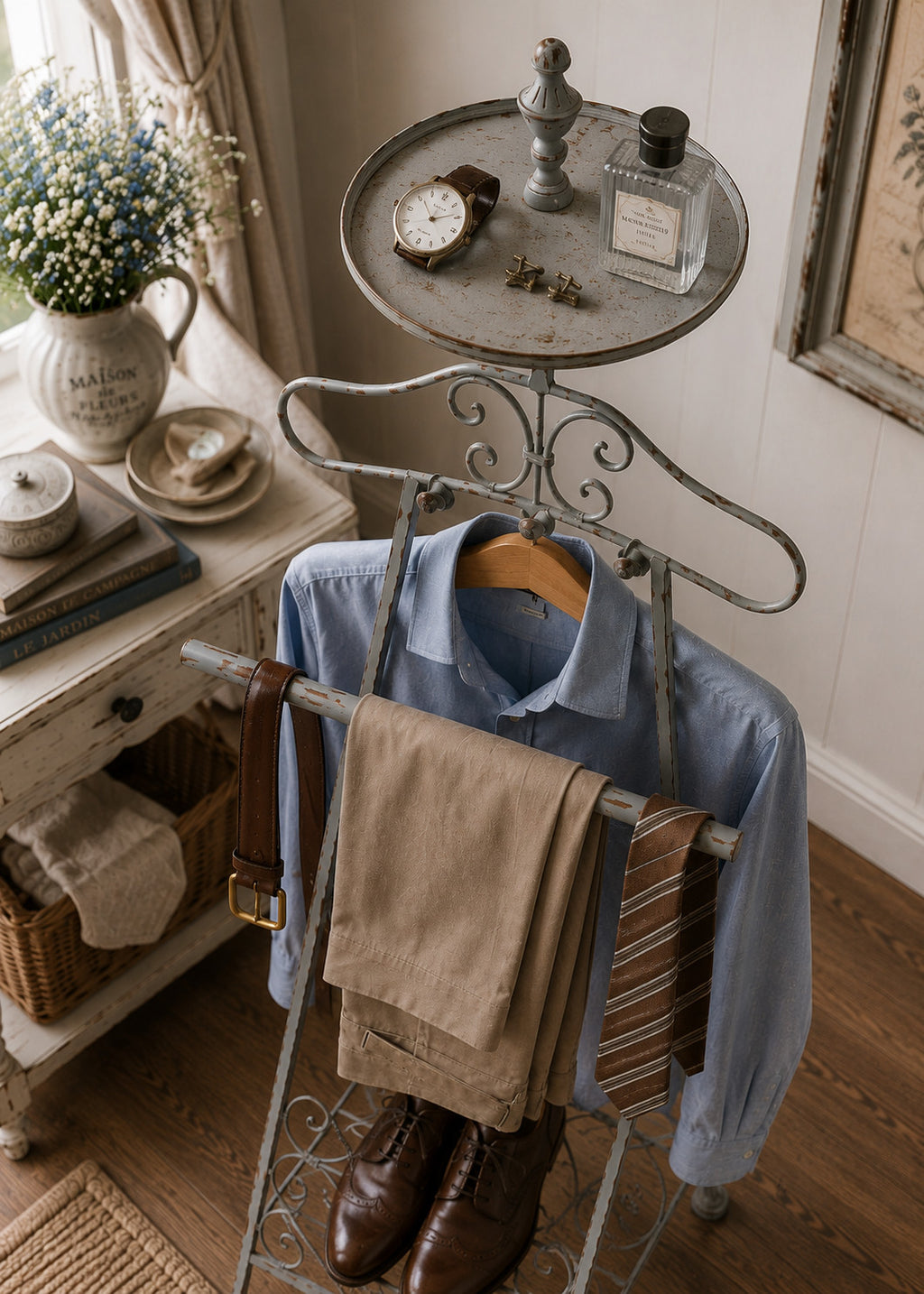 Herrendiener Antikgrau im Landhausstil Metall Kleiderständer Vintage Shabby Chic