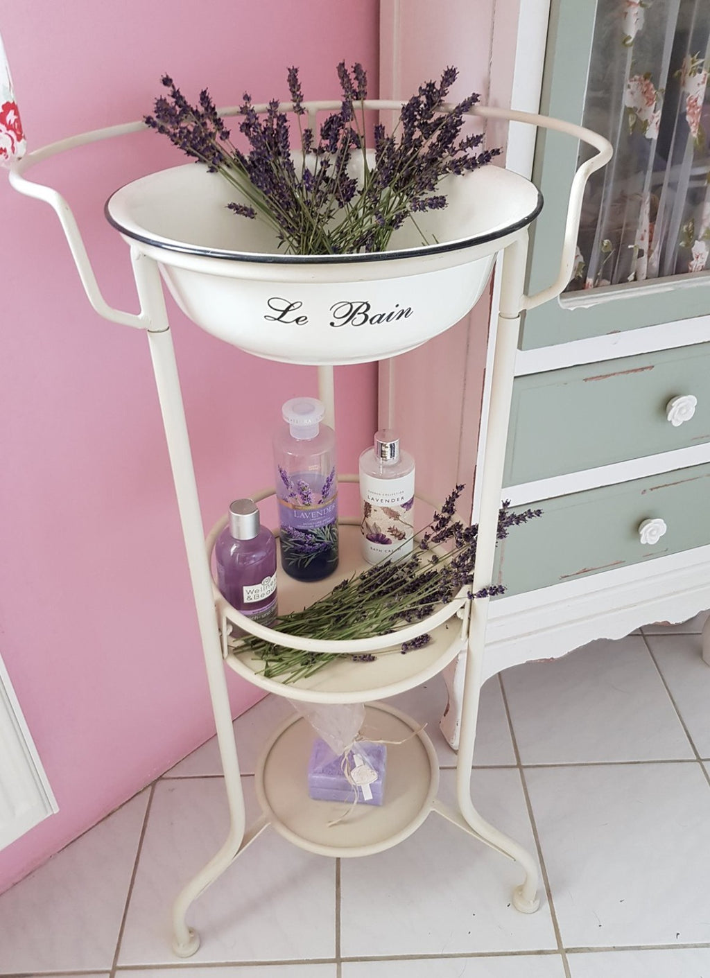 Waschtisch Waschschüssel mit Stand, Emailleschüssel Pflanzständer Shabby Vintage