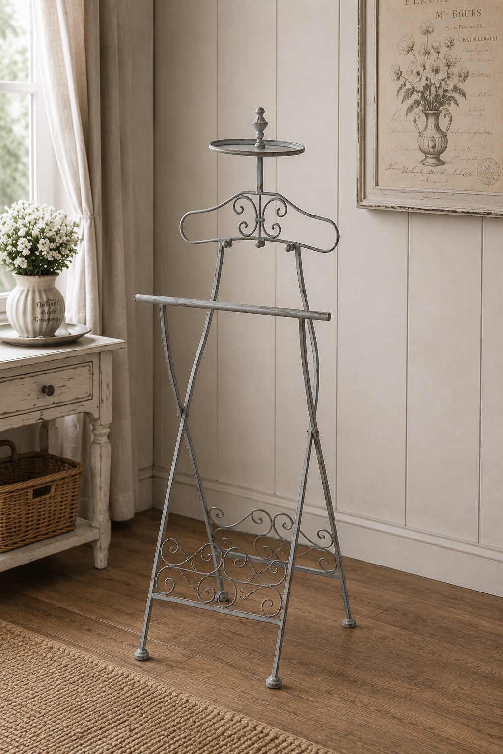 Herrendiener Antikgrau im Landhausstil Metall Kleiderständer Vintage Shabby Chic