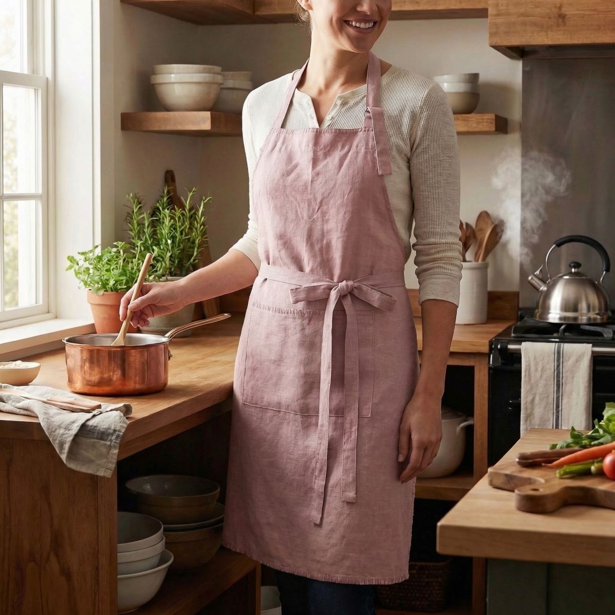 Ambiente Haus Schürze 100% Baumwolle Landhaus Küchenschürze Geschenk 4 Farben