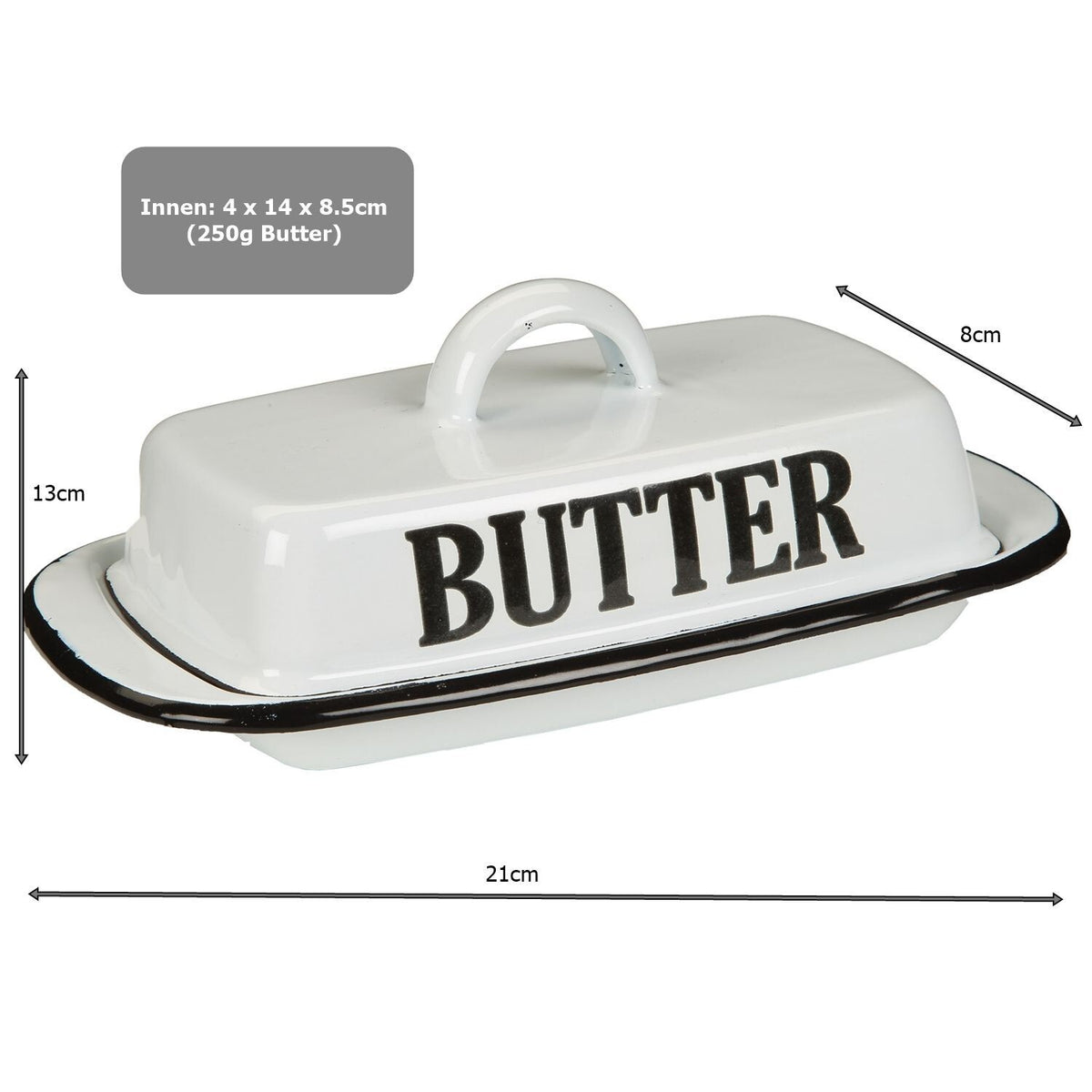 Butterdose Emaille antikweiß Landhausstil Vintage Shabby Chic für 250g Butter