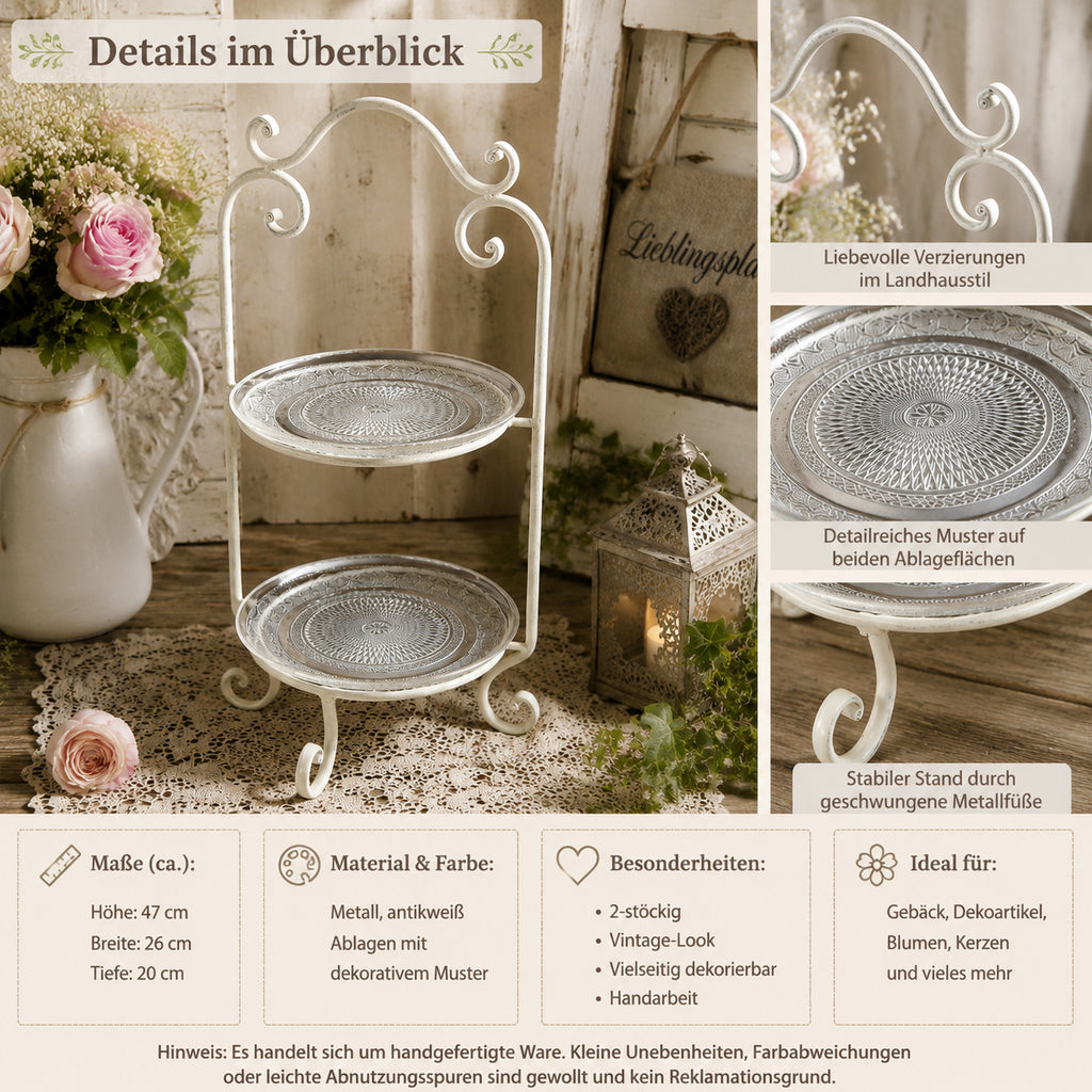 2-stöckige ETAGERE Kuchenetagere Schmiedeeisen Vintage Landhaus 53 cm Geschenk