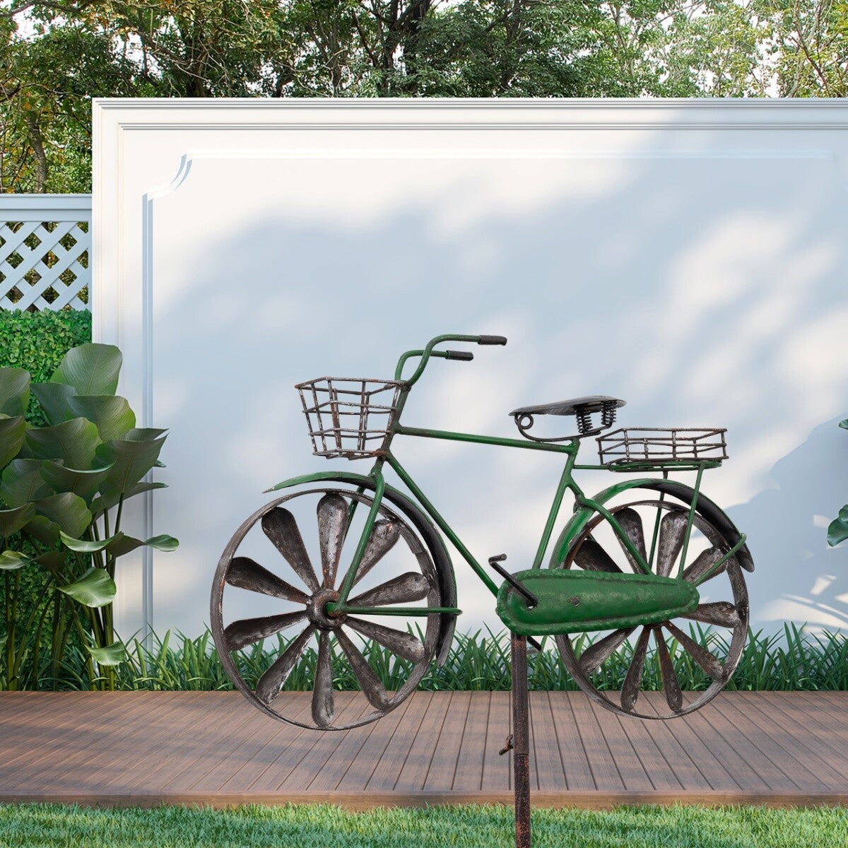 CIM Metall Gartenstecker Windrad Bicycle City Bike wetterfest Antik-Effekt Deko