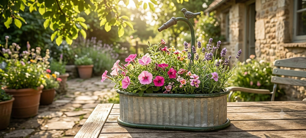 Vintage Metall Pflanzgefäß im Shabby Chic & Landhausstil -Wasserhahn Blumentopf