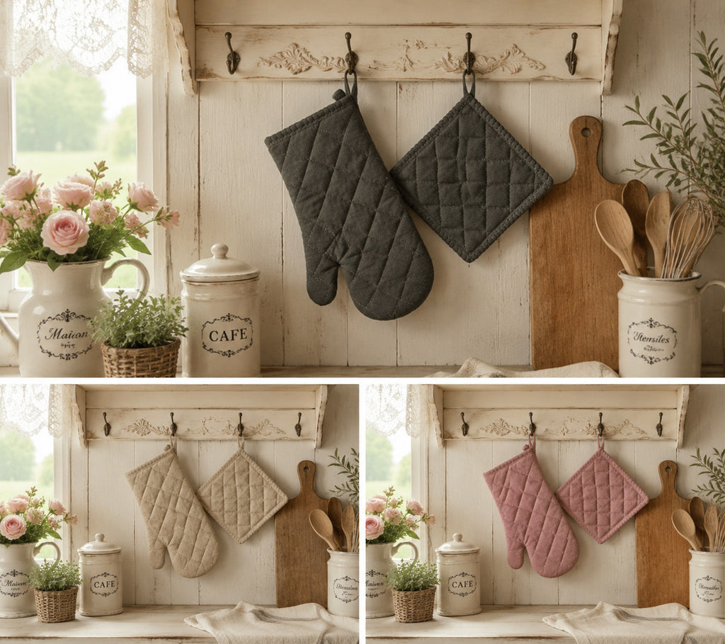 Geschenkset Schürze Ofenhandschuh Topflappen Baumwolle Landhaus Küche Ambiente H