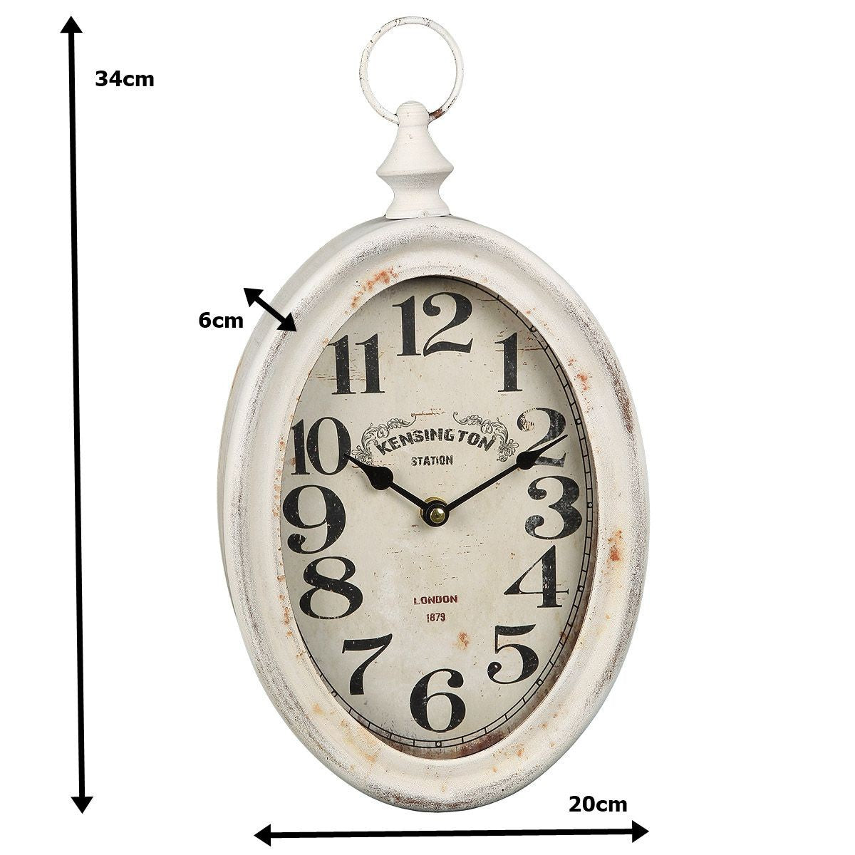 Vintage Wanduhr Metall Antikweiß 2 Größen Landhaus Shabby Chic Uhr Kensington