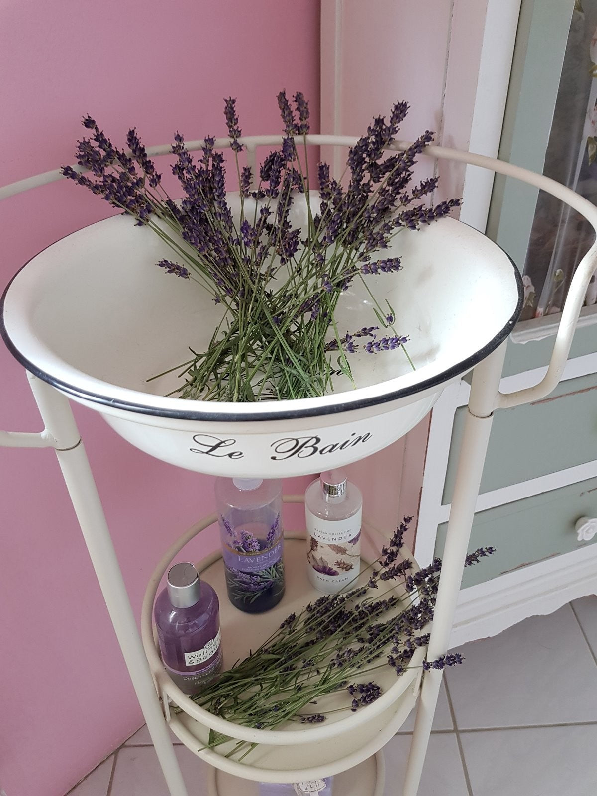 Waschtisch Waschschüssel mit Stand, Emailleschüssel Pflanzständer Shabby Vintage