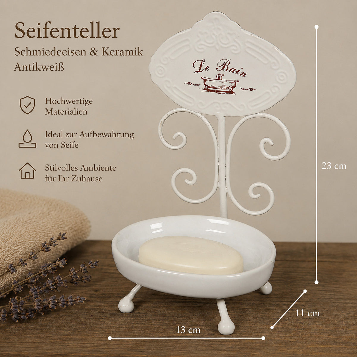 Emaille SEIFENTELLER Vintage LE BAIN Seifenschale Weiß Seifenablage Seifenhalter
