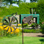 CIM Metall Windrad Traktor Grün Antik-Effekt Gartenstecker Dekoration Vintage
