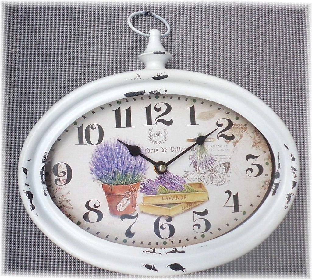 romantische Wanduhr Lavendel oval Nostalgisch Deko shabby chic Geschenkidee