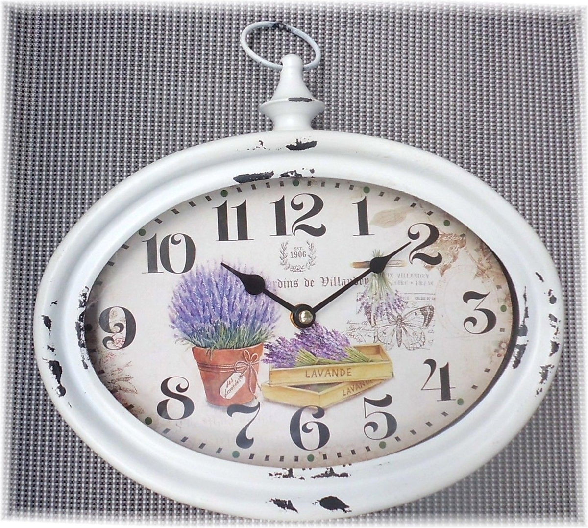 romantische Wanduhr Lavendel oval Nostalgisch Deko shabby chic Geschenkidee